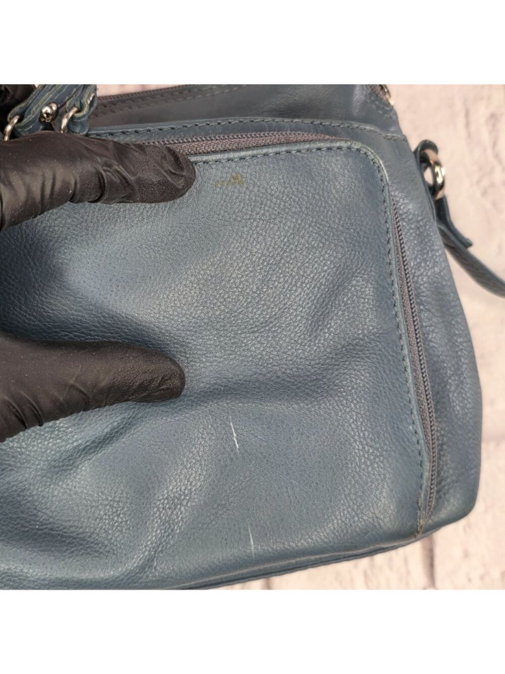 Great American Leather Works Crossbody Bag Blue Gray Multi Pocket Leather Purse - Picture 9 of 16